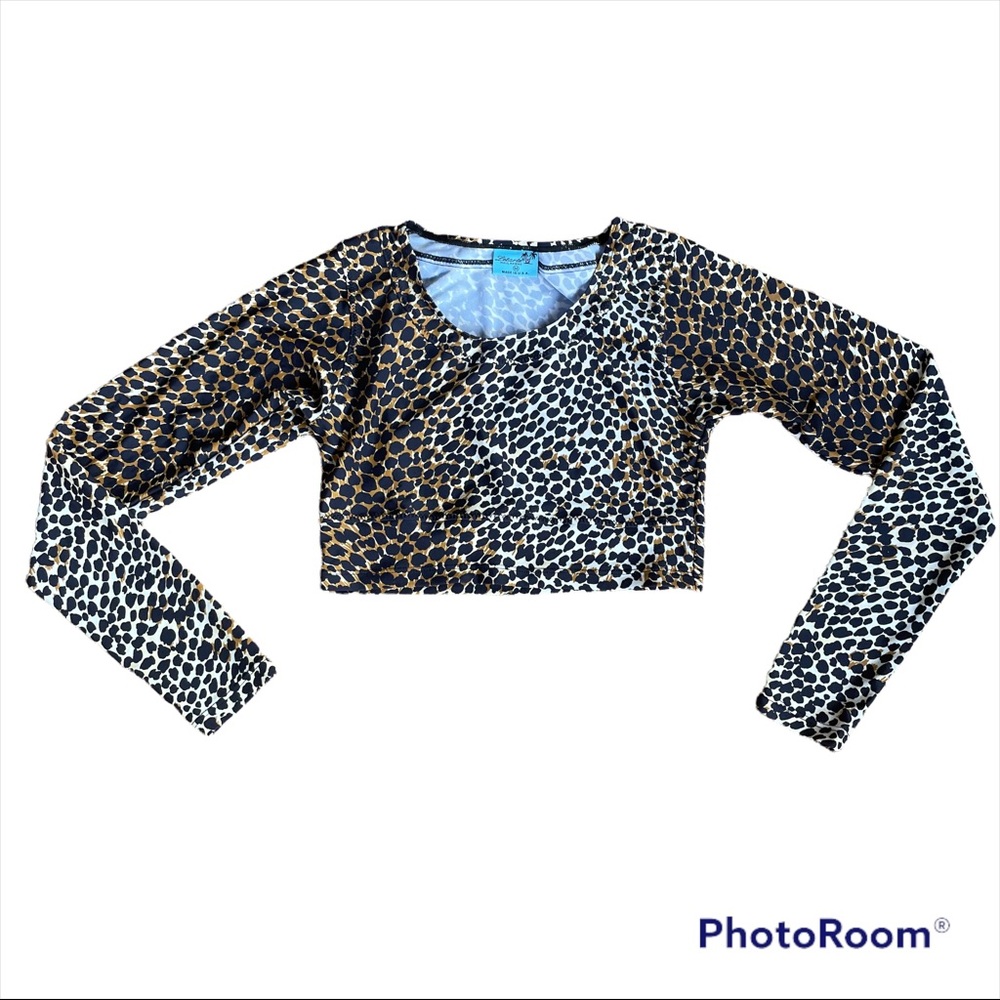 Y2K Letarte Cropped Leopard Print Long Sleeve Rash Guard SPF 50 +